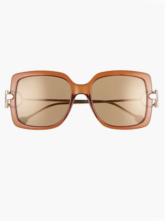 New Salvatore Ferragamo Square Signature Designer Sunglasses Brown Gold 2506-32 main image 2